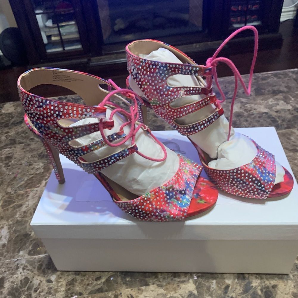 Thalia Sodi Rhumba Rhinestones Lace-up Sandals - Picture 3 of 8
